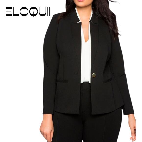 ELOQUII Black Dark Academia Minimalist Neutral Office Jacket Blazer NWOT Size 14 - Picture 1 of 12